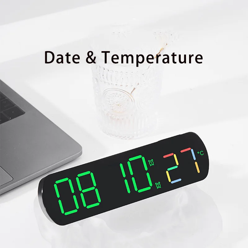 Digital Clock Large Wall Clock USB Powered 9 Inch Temperature Humidity Week Auto Dimmer Table Clock Electronic LED Alarm 12/24H