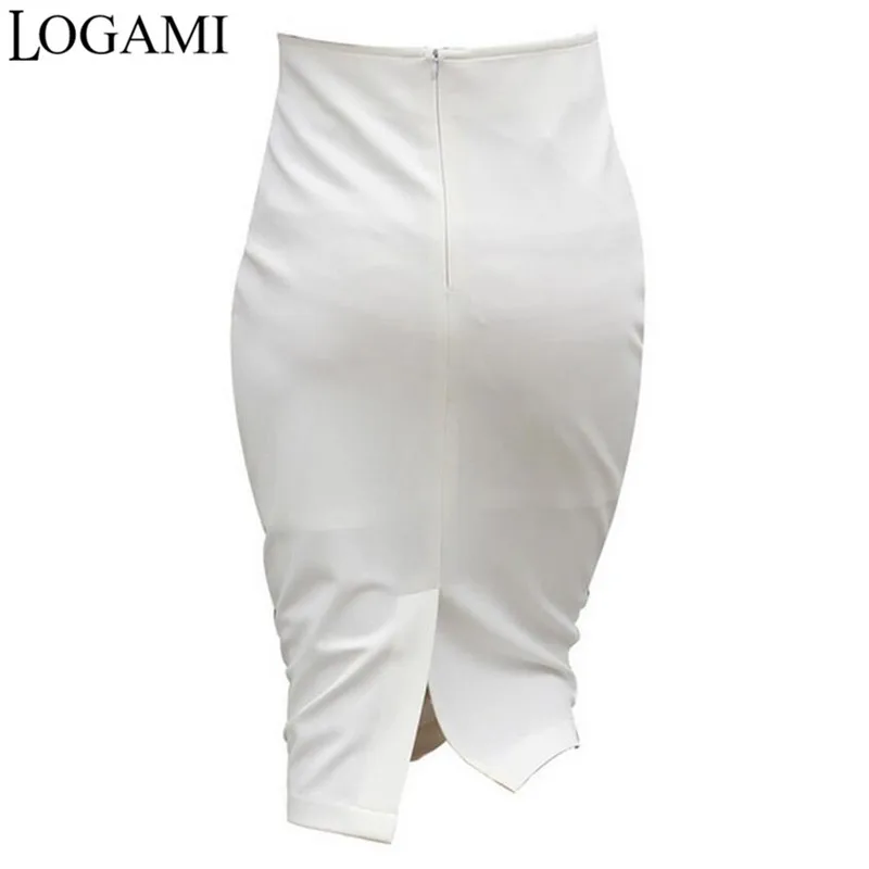 Women High Waist White/Black Pencil Wrap Skirt 2016  Split Skirts Knee Length OL Work Wear Jupe Faldas Taille Haute