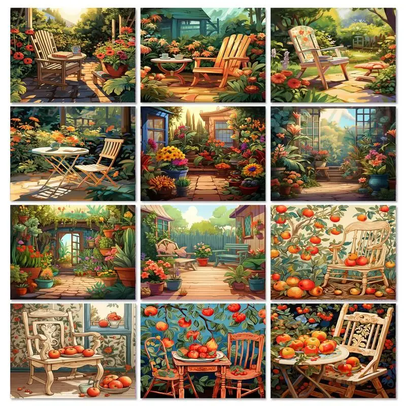 

GATYZTORY DIY Oil Painting Gardon Scenery Picture With Numbers Landscape Kits Canvas Painting Wall Art Number Painting Home Deco
