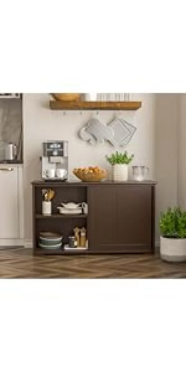 Kitchen Sideboard - Buffet Cabinet with Sliding Slat Doors, Modern Stackable Storage Cabinet