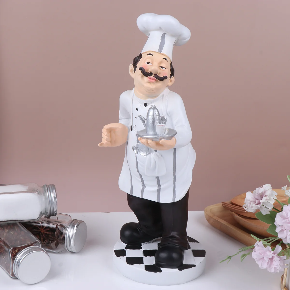 

Resin Chef Figures Statue Holding Red Wine Figurines Chef Statue Home Countertop Table Decoration Country Cottage Decor Gourmet