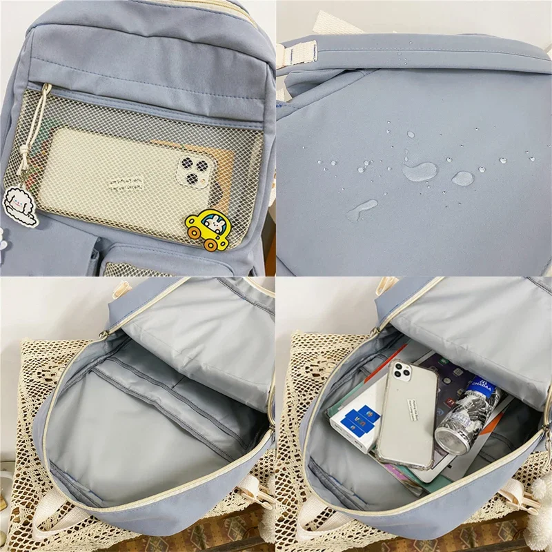 Buckle Badge School Backpack Candy Color Fashion Cute Schoolbag Shoulder Student Bag Teenage Girls College Backpack 6