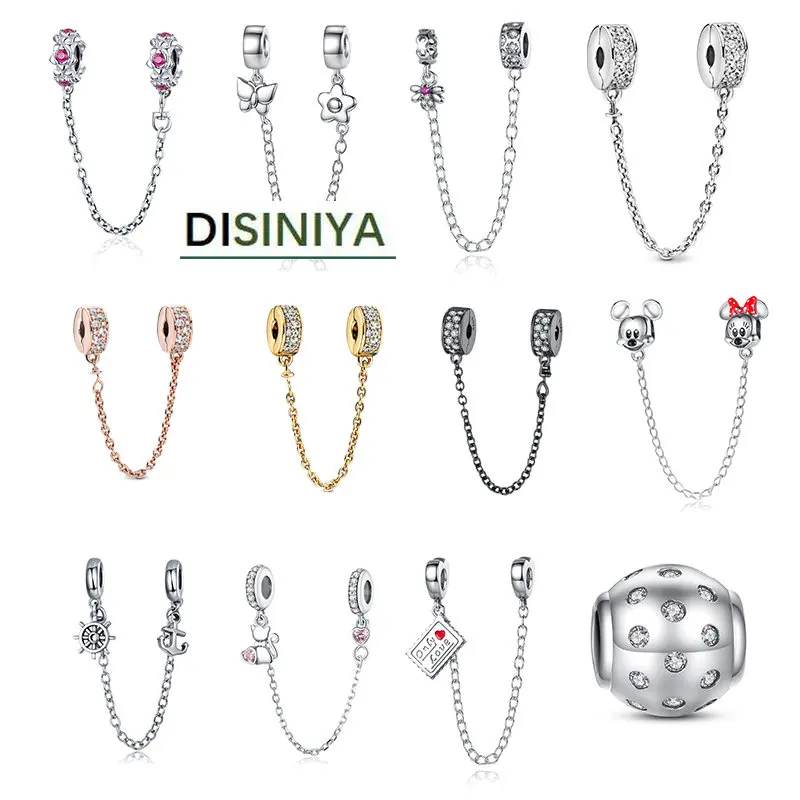 

925 Sterling Silver Plated 18k Gold Colorful Animal Safety Chain Love Letter Charm Suitable for Bracelet DIY Jewelry Making