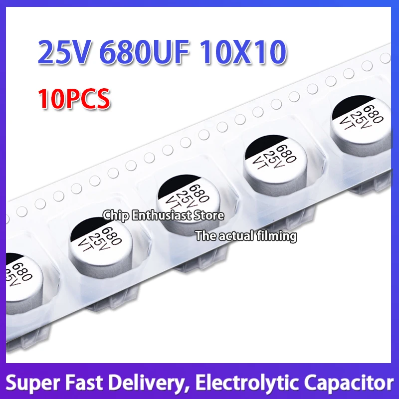

10PCS 25V 680UF 10X10 SMD Electrolytic Capacitors 2P 10X10.5 -40℃~105℃ ±20%