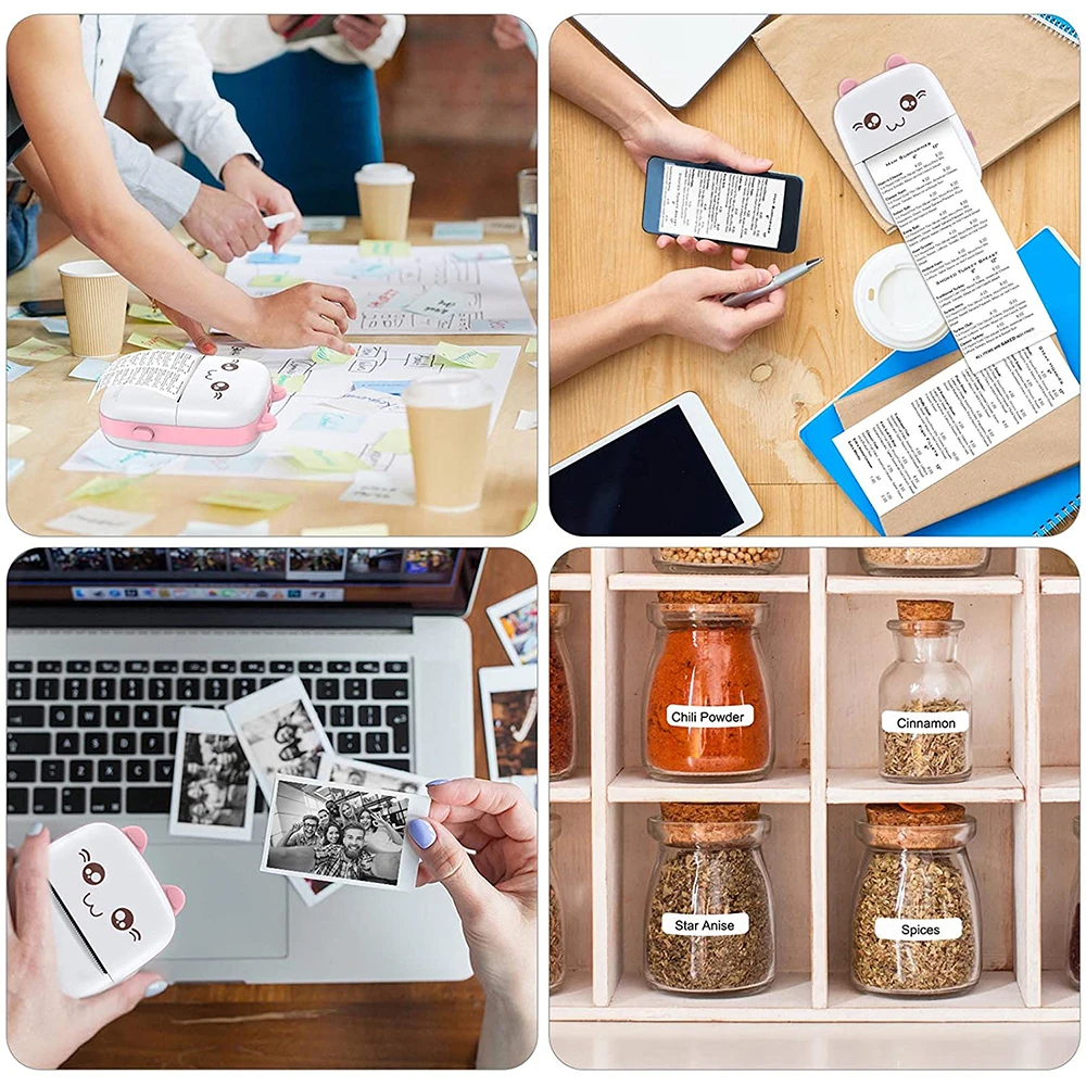 휴대용 열전사 프린터 미니 무선으로 BT 203dpi 사진 라벨 메모 USB 케이블로 잘못된 질문 인쇄 Imprimante Portable