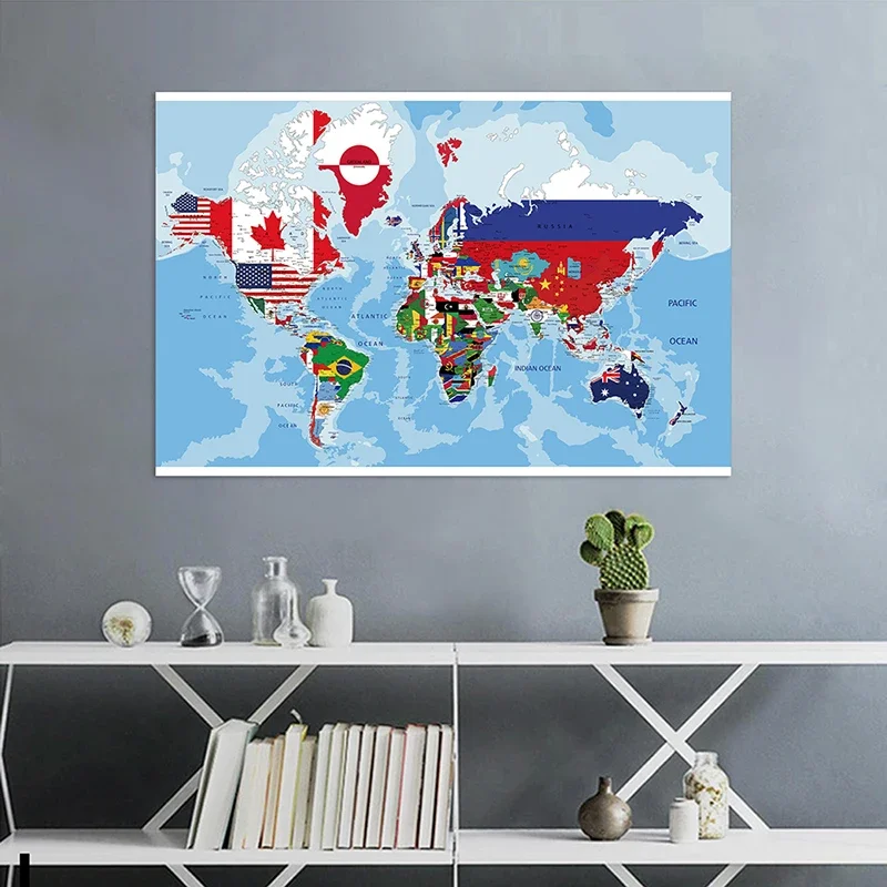 150*100cm World Educational Map Large Poster Picture Non-woven Canvas Background Painting Wall Decor Home Office School Supplies
