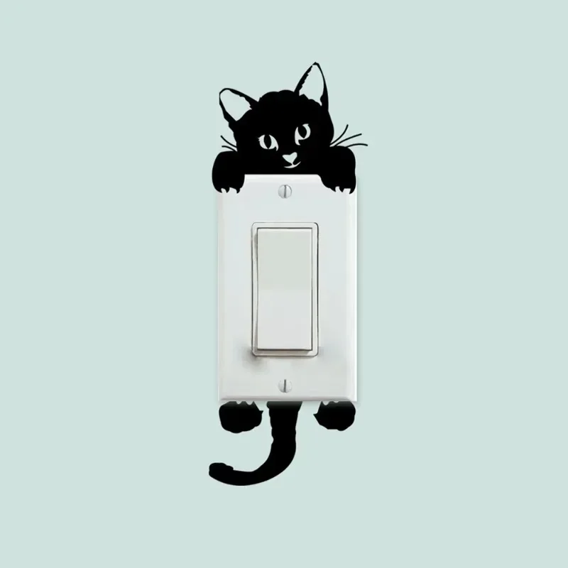 Cute Black Cat Light Switch Phone Wall Stickers Creative Animals Wall Decals Handmade DIY Home Toilet Decor PVC Mural Art 2025