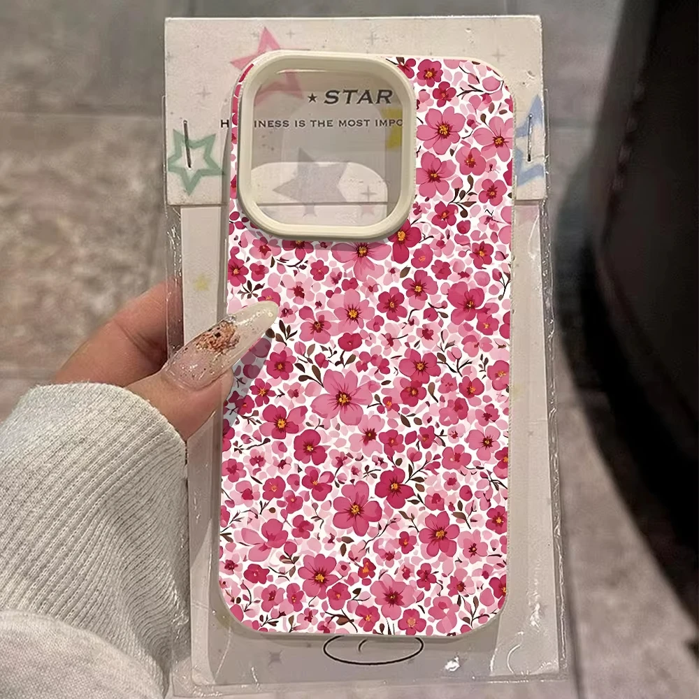 Romantic Pink Red Small Floral Phone Case For iPhone 17 16 15 14 13 12 11 Pro Max Cute Flower Pattern Bumper Case For Girls - 2