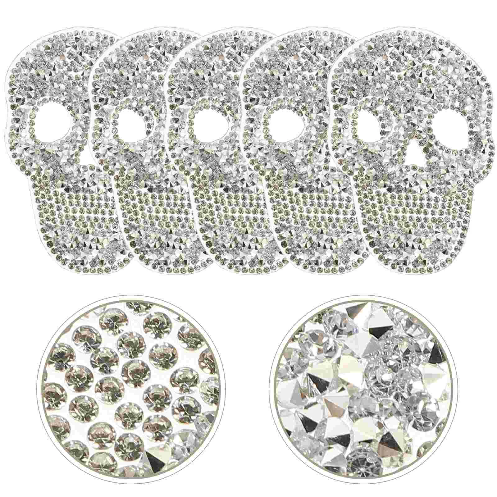

5 Pcs Rhinestones Skull Hot Diamond Stickers DIY Back Patches Repair Decor Multi-function Embroidered for Home Sewing