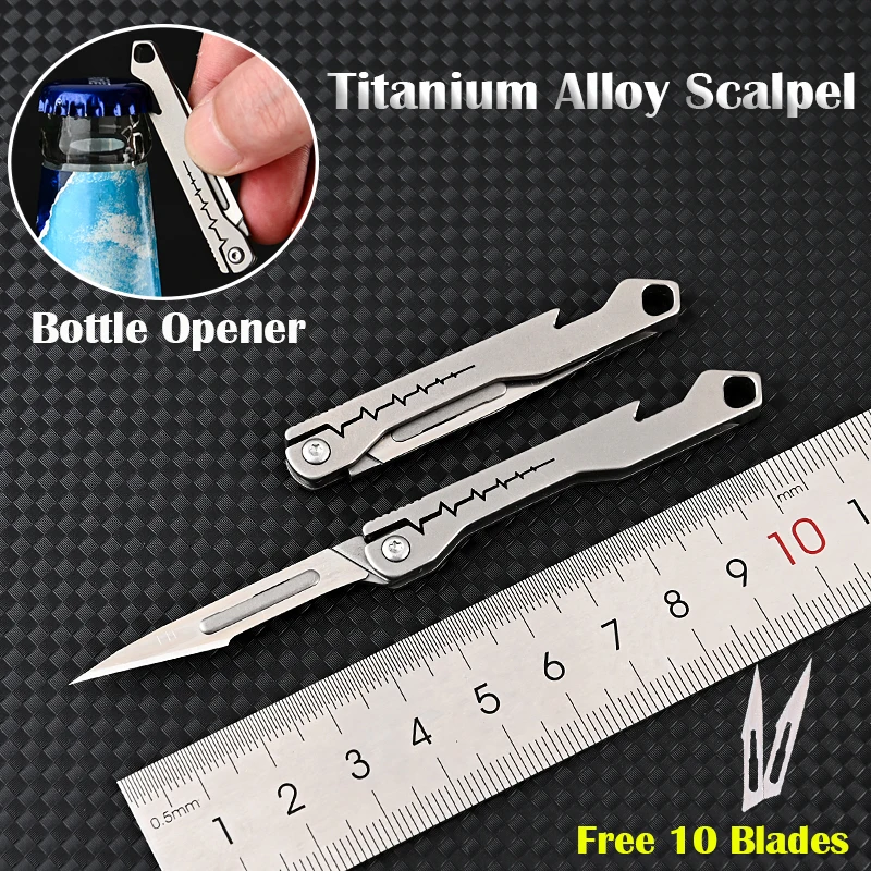 Stainless Steel Fast Open Scalpel MINI Folding Knife Outdoor Survival Camping Portable EDC Tool 10 Blade Free Bottle Opener