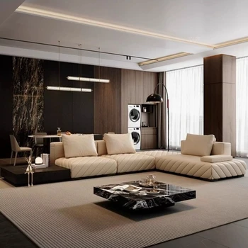Modern luxury leather L shaped sofa corner living room sofas and seating combination couch comfortable lazy couchs furniture 1