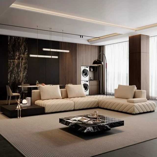 Modern luxury leather L shaped sofa corner living room sofas and seating combination couch comfortable lazy couchs furniture 1