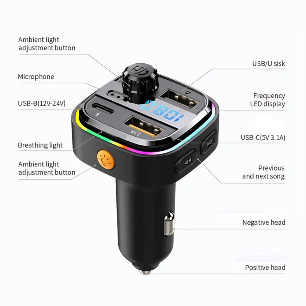 Bluetooth Car Adapter Wireless FM Radio Transmitter Handsfree Calling MP3 Music Player Dual USB Car Charger
