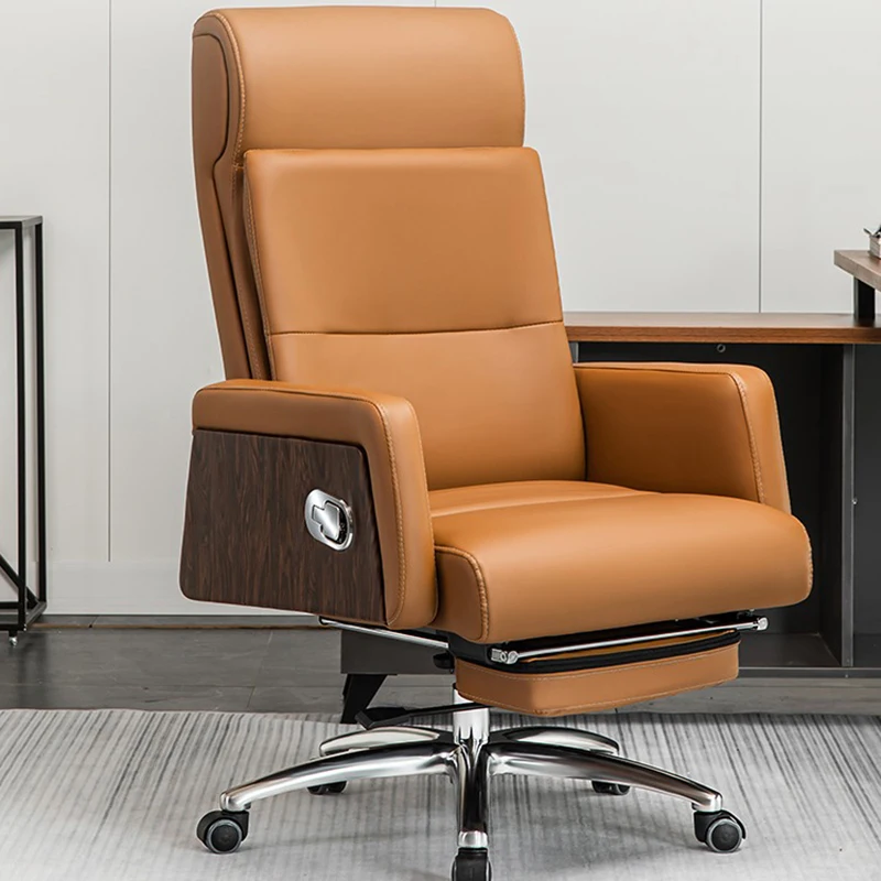 Roller Handle Luxury Office Chair Back Cushion Leather Adjustable Soft Work Chair Footrest Sillas De Playa Office Desk Furniture