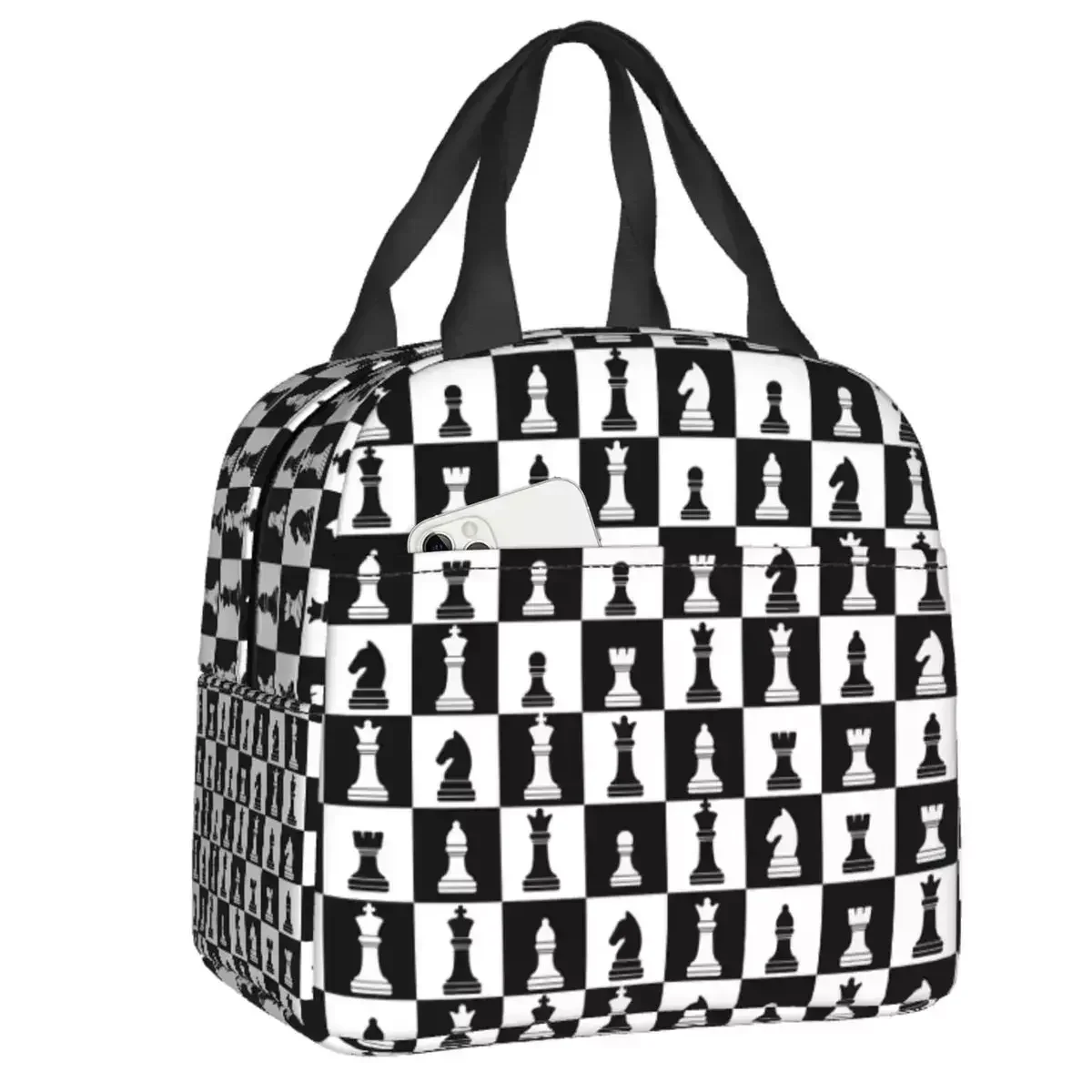 

2024 New Custom Chess Chessboard Lunch Bag Men Women Cooler Warm Insulated Lunch Box For Kids School Children
