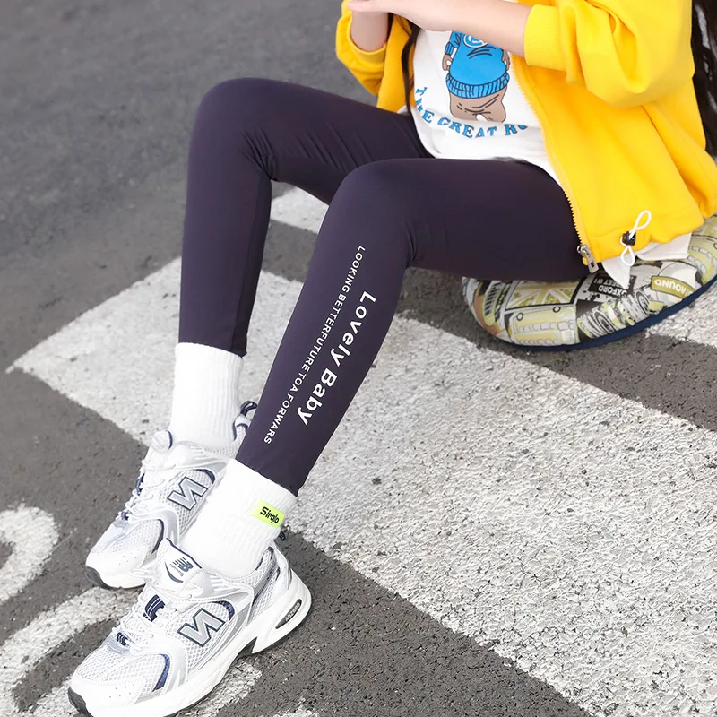 New Big Girls Skinny Yoga Pants Naked Feeling Stretch Leggings Bambini Letter Print Sport Shark Pants Running Barbie Pants