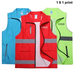 Night Reflective Vest With Logo High Visibility Safety Vest Outdoor Construction Protective Workwear Warning Print Pattern