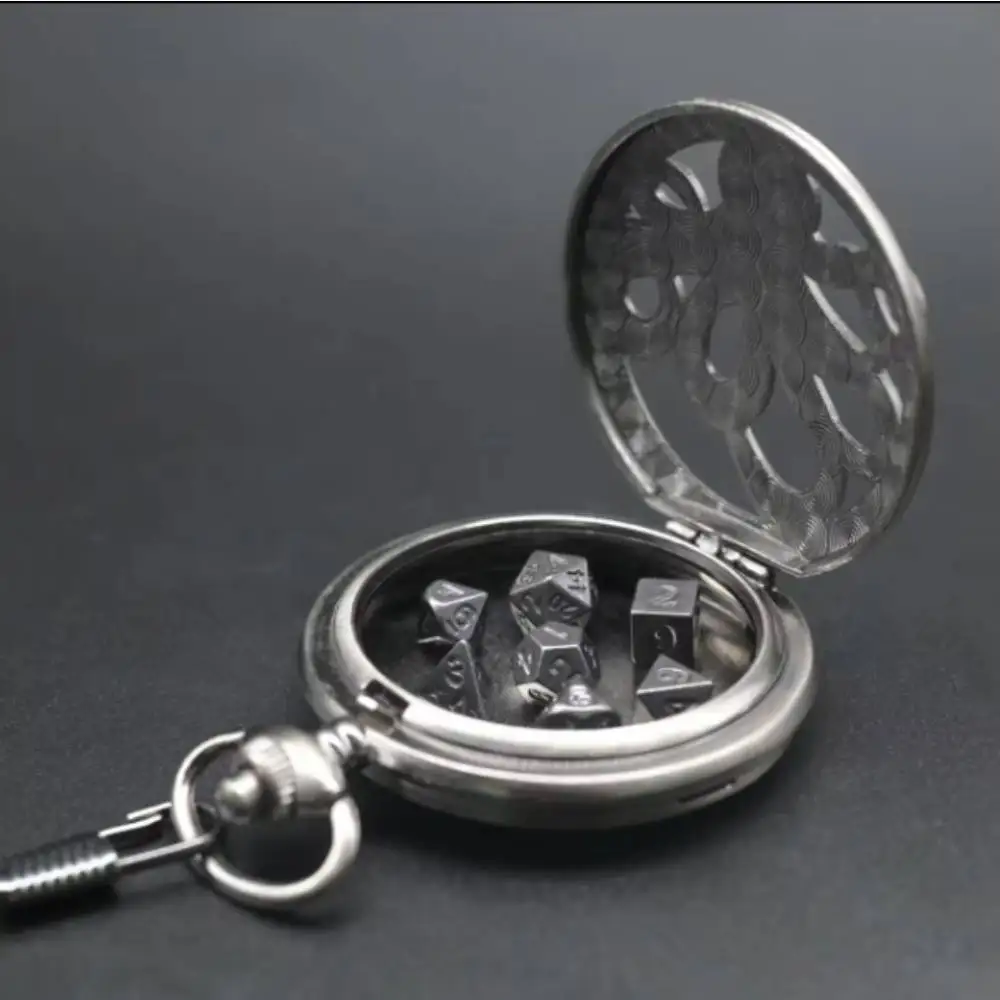 Hollow Pocket Watch Dice set Dragon Dice Pocket Watch Case for Gifts DND Case with Mini Metal Set shell dice set dice storage case