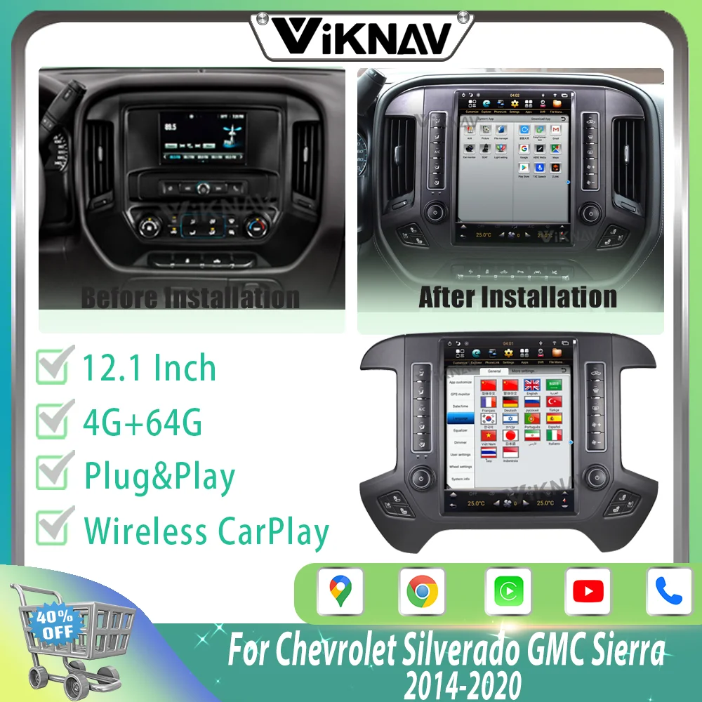 

12.1Inch Touch Screen 64G Car Radio For Chevrolet Silverado GMC Sierra 2014-2020 Multimedia Player Head Unit