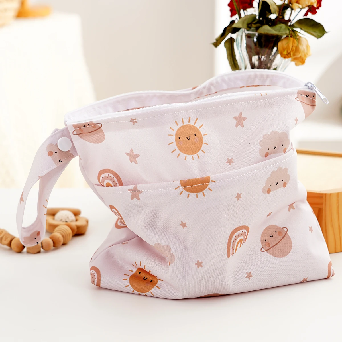 Happpyflute 1/2Pcs 기저귀용 2개의 지퍼가 달린 습식 건식 가방 방수 재사용 가능한 여행용 보관 가방