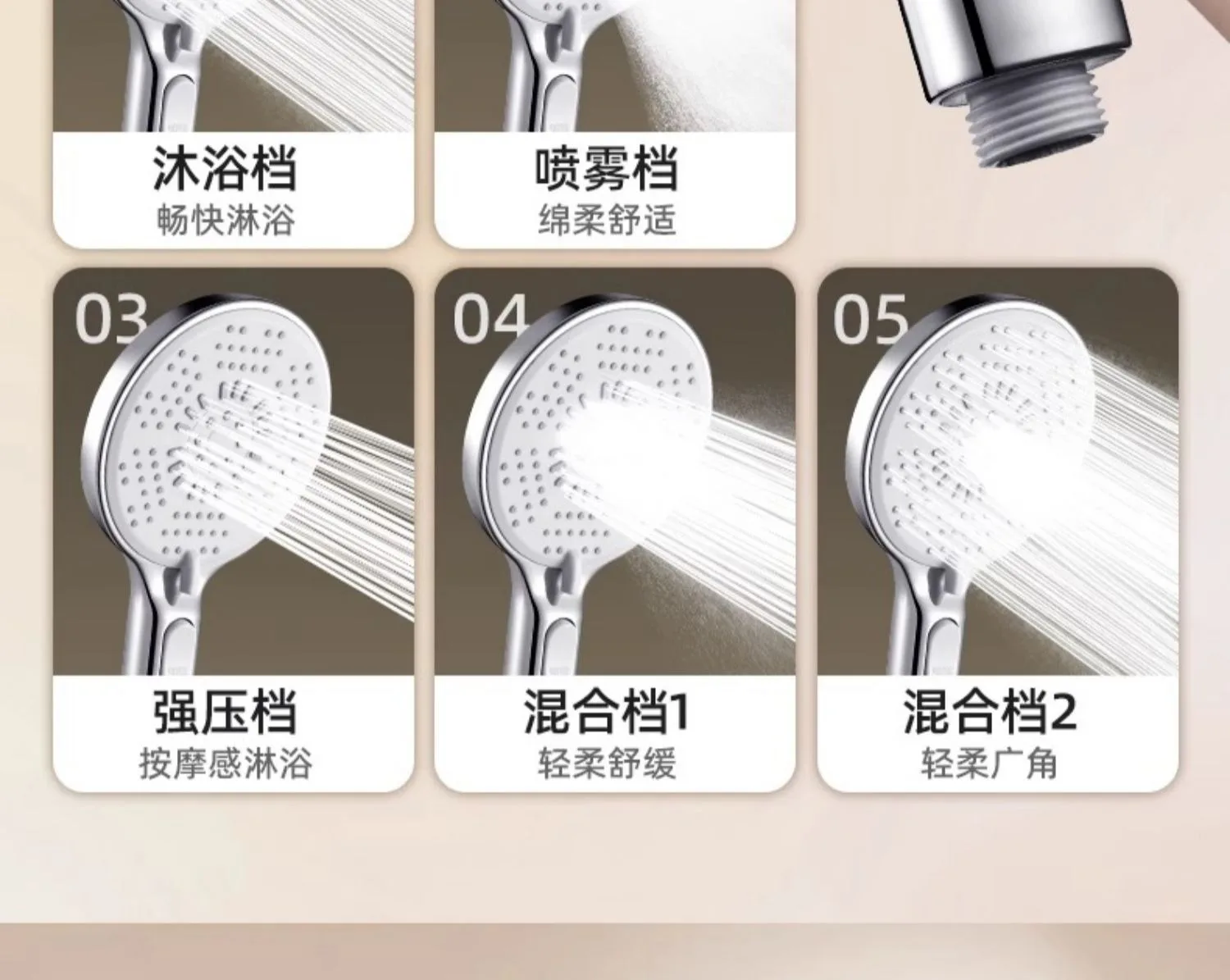 Description Picture 5 of item12CM Big Panel Handheld Shower Head 5 Modes Pressurized Water Saving Shower Head Faucet Replacement Bathroom Accessories