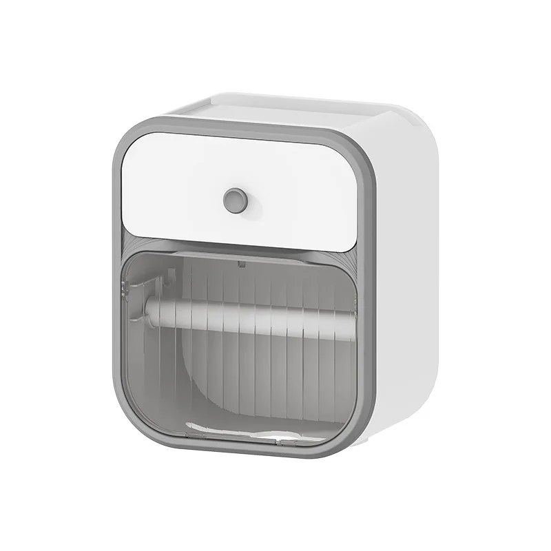 Toilet paper holder wall mounted suction box without punching roll paper box waterproof double-layer toilet storage rack