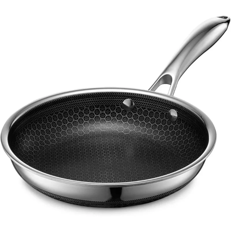 

HexClad Hybrid Nonstick Frying Pan, 8-Inch, Stay-Cook Handle, Dishwasher and Oven Safe, Induction-Ready, Compatible