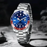 Montre d'affaires en acier inoxydable 40mm classique rouge bleu cercle série de plongée loupe calendrier montres à Quartz montre homme 2