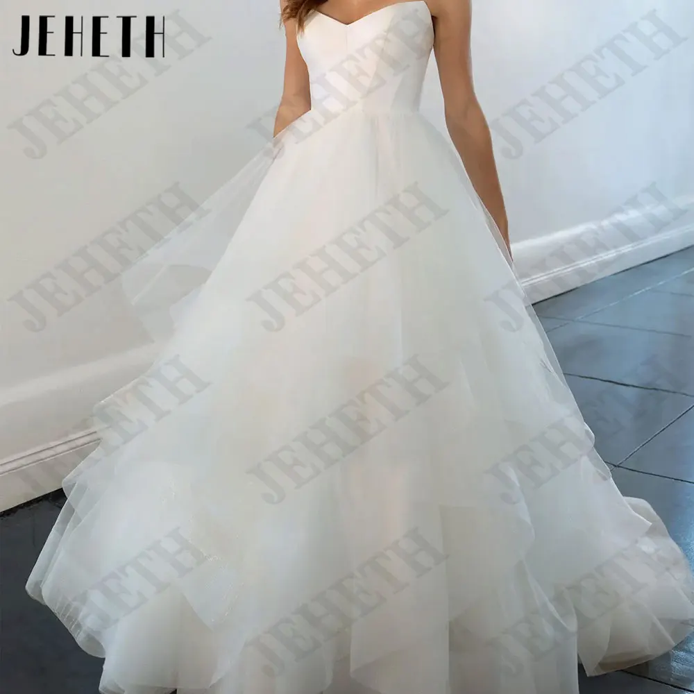 

JEHETH Strapless A-Line White Tulle Wedding Gowns Sleeveless Backless Bride Dresses Custom Made vestido de noiva casamento 2024