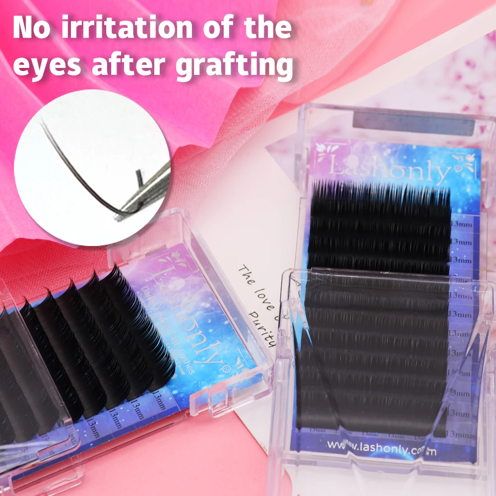 Lashonly Flat Ellipse Lashes Dark Matte Black 0.15 0.20 0.25 Thick Flat Soft False Eyelashes Extension  Cashmere Lashes 2