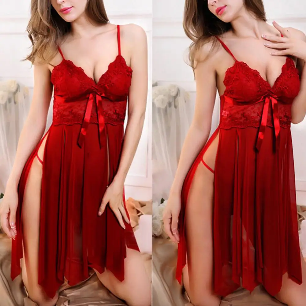 Female Lace Mesh Nightdress Pajamas Set