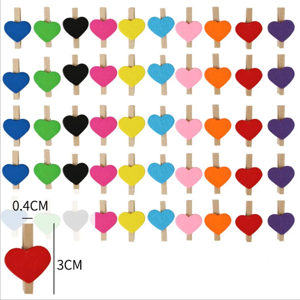 Paper Clips Wooden Clips 30x4mm 20pcs Wooden Colored Love Heart Photo Clips Memo Paper Peg Clothespin Stationery Christmas Wedding Party Craft Home Decor