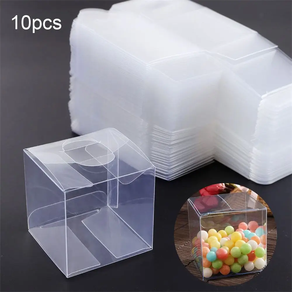 10PCS Transparent Wedding Favors Present Pocket Plastic Candy Boxes Chrismas Square Gift Bag Cookie Pouch Chocolate