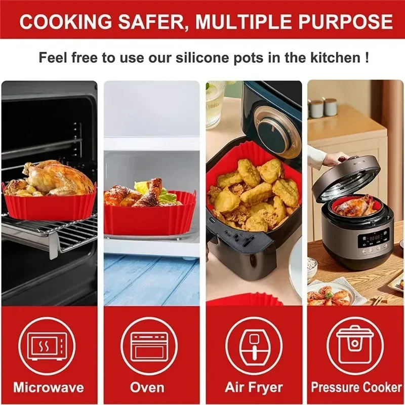 1pc silicone air fryer oven baking plate pizza fried chicken silicone basket reusable air fryer liner accessory