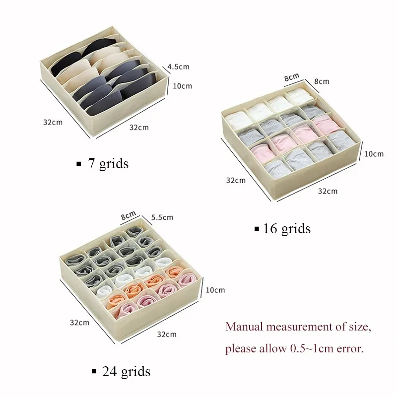 washable underwear storage box foldable 7 /16 /24 grids bras socks drawer organizer Multi-function home storage organizer