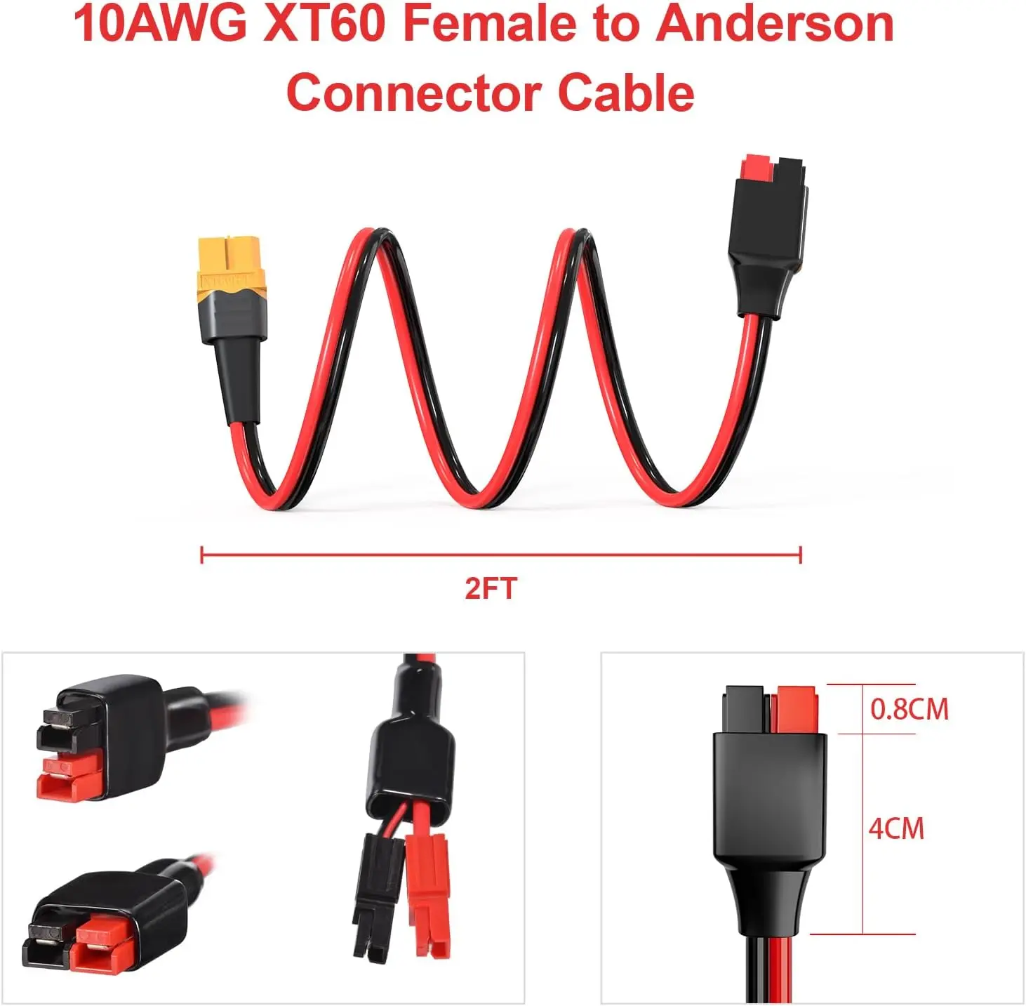 Superbat XT60-앤더슨 어댑터 10AWG XT60 암-앤더슨 커넥터 케이블(휴대용 발전소 UAV RC 배터리용)(2FT)