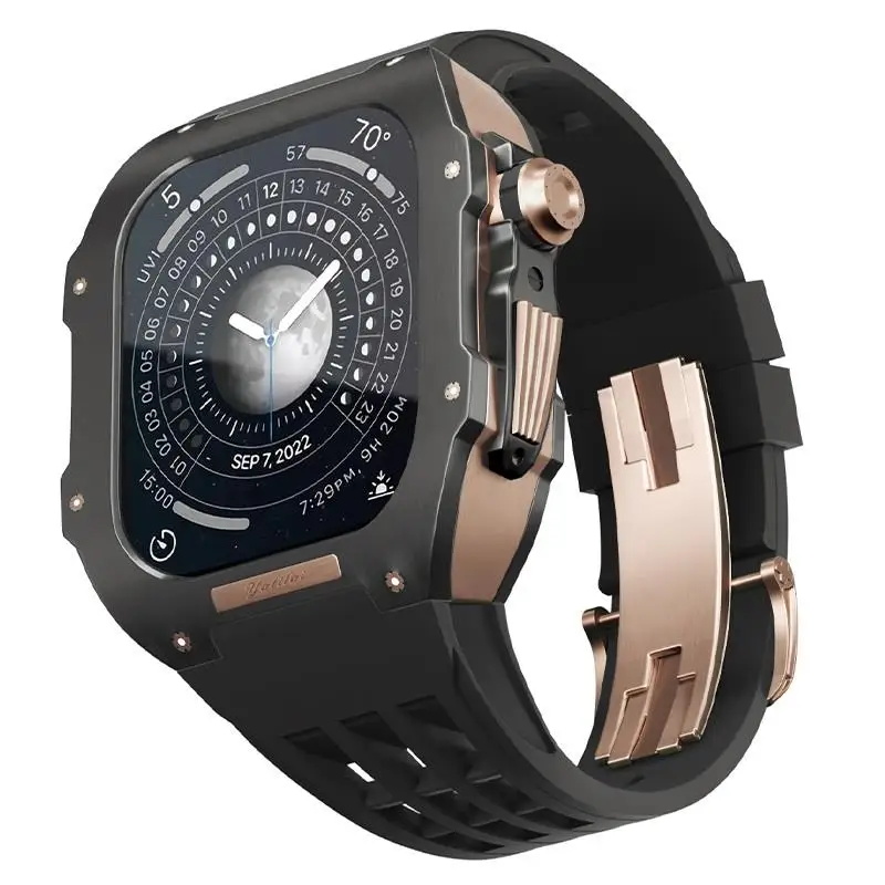 SCHIK Rubber Strap Bezel Titanium Alloy Mod Kit,For Apple Watch SE/4/5/6 Series Watch Replacement Accessories,Stainless Steel