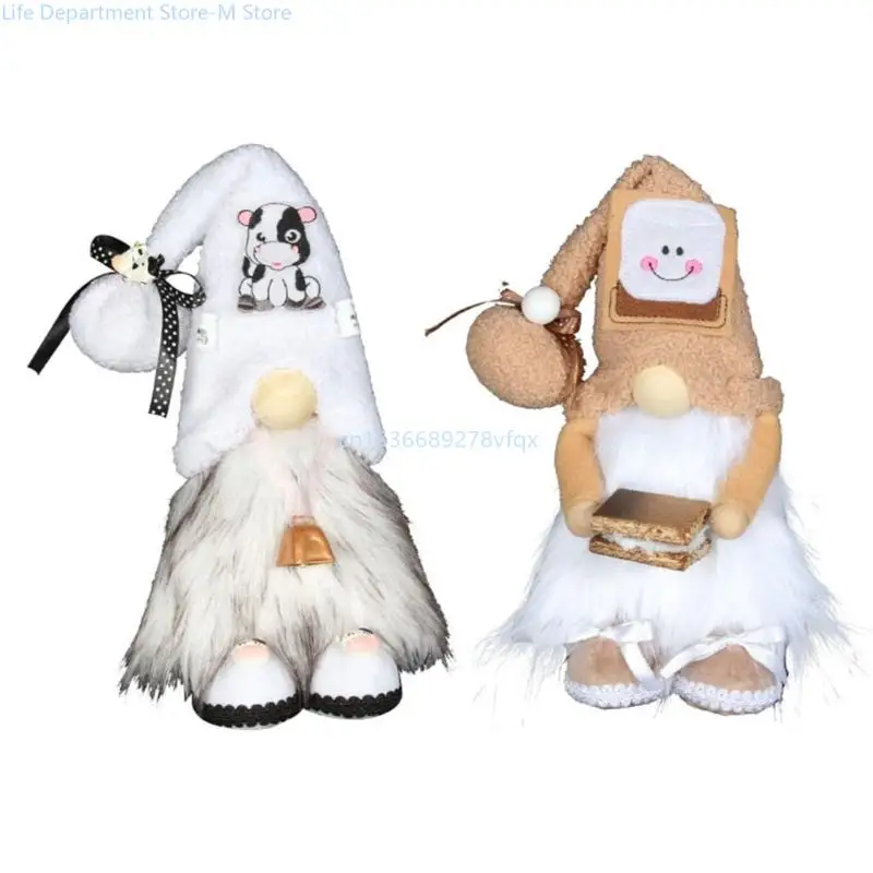 

2pcs Farmhouse Cow Gnomes Plush Faceless Gnomes Kitchen Shelf Tiered Tray Home