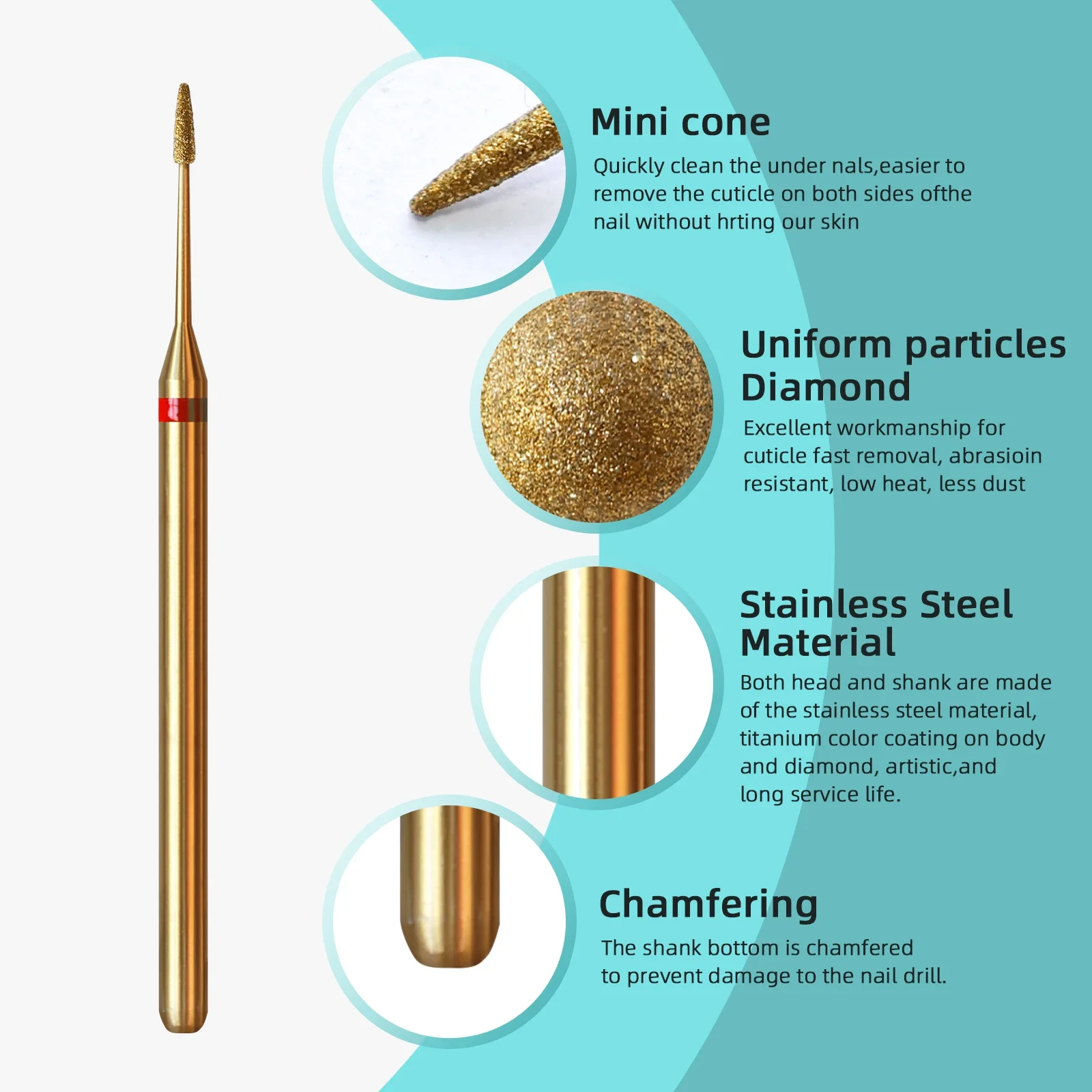Nail Drill Bit 1mm Mini Cone Cuticle Clean Titanium Russian Diamond for Dead Skin Accessories