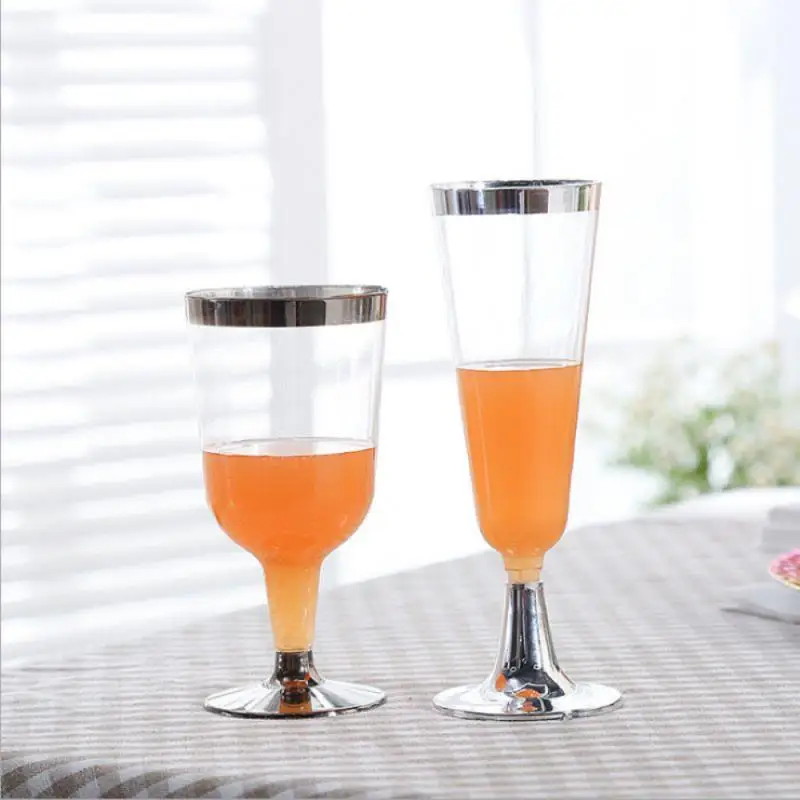 Gold Champagne Flutes Disposable Plastic Champagne Glasses Wedding Party Cocktail Cups Celebration Supplies
