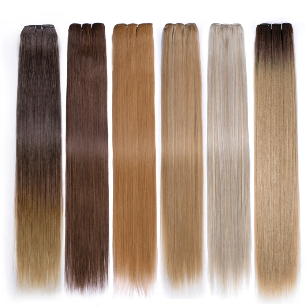 Synthetic Hair Bundles Extensions Bone Straight Ombre Blonde 24Inch Super Long