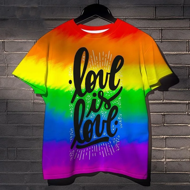 LGBTシャツ Rainbow Love Pattern T-Shirt For Men LGPT Gesture 3D Printed