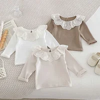 2024 Baby Autumn Clothes Lace Collar Baby Tops Long Sleeves Kids Pullover Infant T Shirt for Girls Clothing Toddler Blouse 0-2Y 2