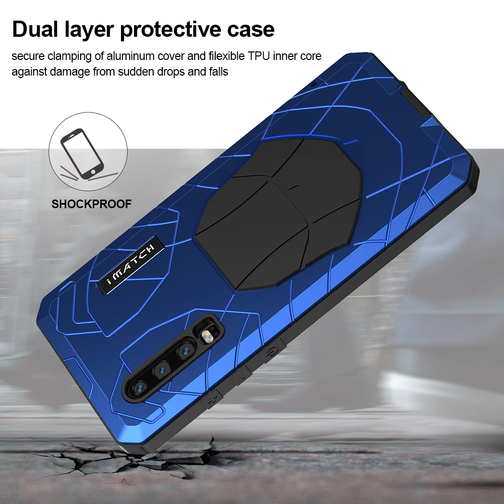 Original Imatch Phone Case Hard Aluminum Metal Tempered Glass Screen Protector Cover For Huawei P30 Lite Full Cover
