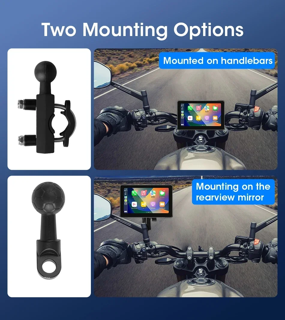 Srnubi 7 Zoll Motorrad DVR Tragbare Drahtlose CarPlay Android Auto AI Stimme Dual Bluetooth IP67 Wasserdicht bildschirm GPS Navigation – Detail 16