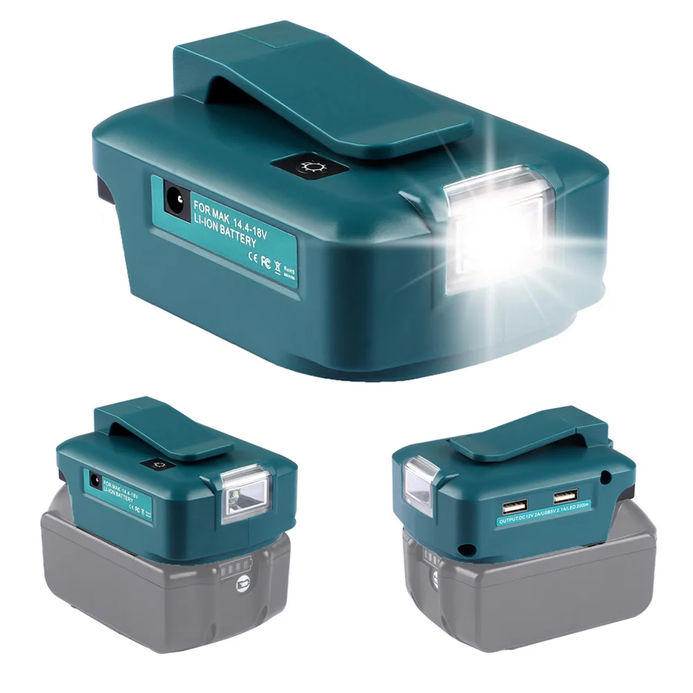 

USB-адаптер для батареи со светодиодом для Makita 14,4 В/18 в, литий-ионная батарея BL1830 BL1430, преобразователь люмен, светодиодный рабочий светильник с зажимом