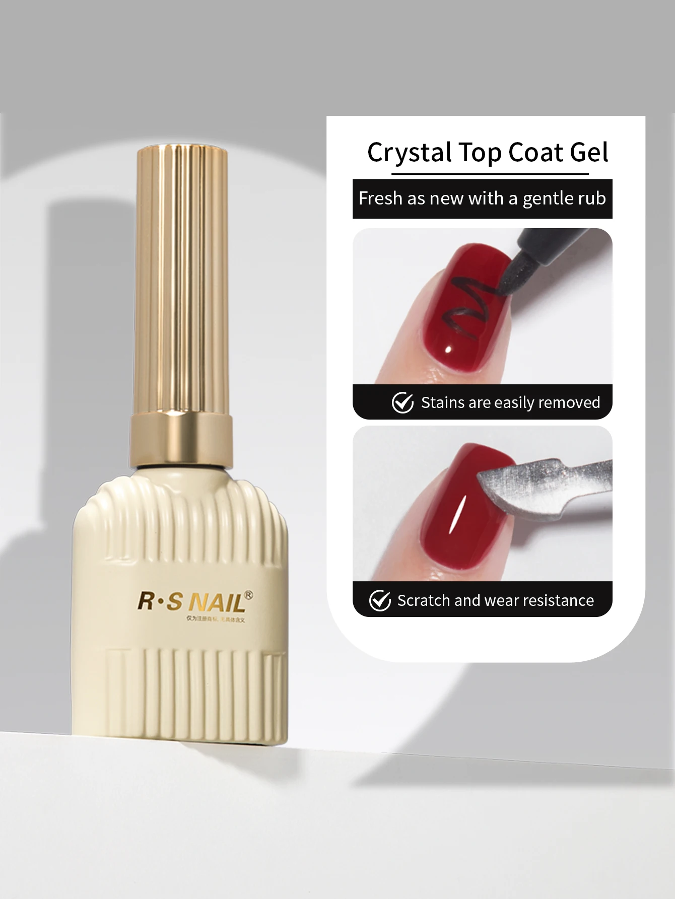RSNAIL 10g Crystal Top Coat Gel Nail Polish No Wipe Transparent Base Gel Soak Off UV LED Semi-Permanent Varnish for Nail Art Gel 2