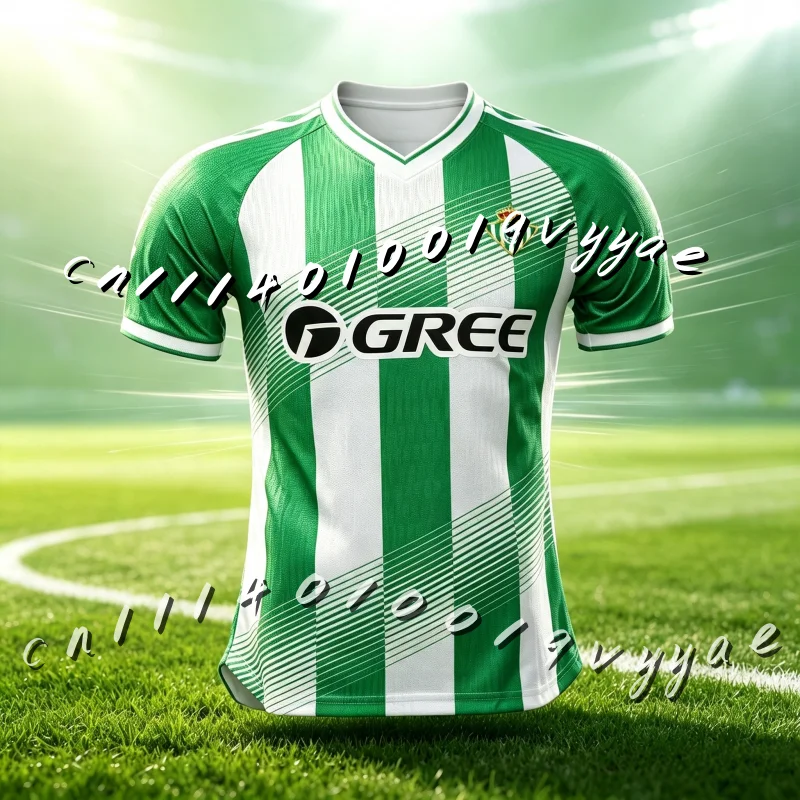 2026-27 Grün-Weiß Gestreiftes V-Ausschnitt Fußballtrikot Schnelltrocknend Sport-Training Fan Sportbekleidung Spanien Spiele Familie Kinder T-Shirts