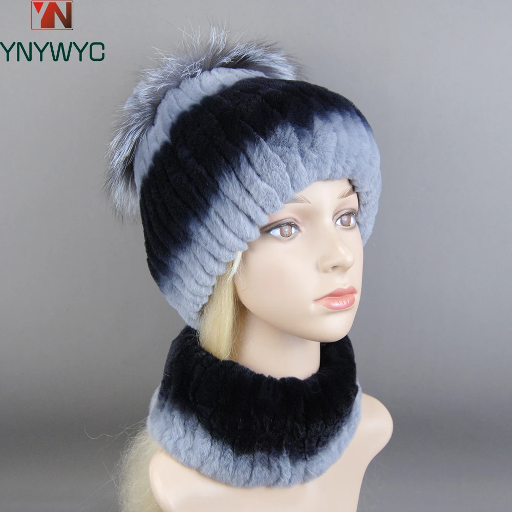 new-style-women-warm-rex-rabbit-fur-hat-scarf-sets-winter-natural-rex-rabbit-fur-cap-scarves-lady-knit-fur-hats-muffler-2-pieces