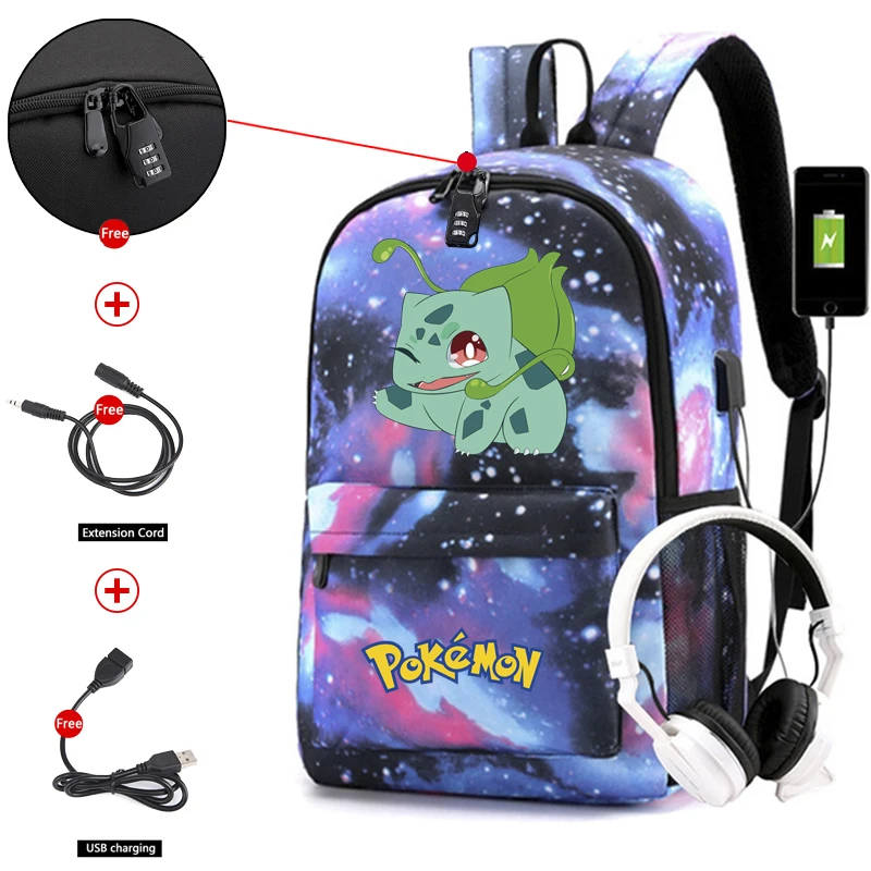 

Anime Pokemon Backpack School Backpacks Teenagers Back To School Anti Theft Charmander Cosplay Boy Girl Usb Laptop Bags Cartoon